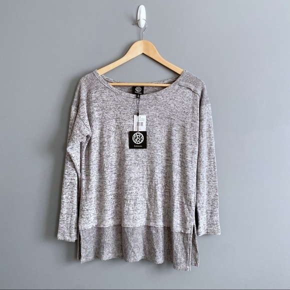 Bobeau Gray Long Sleeves Heather Layered Knit Side Slit Pullover Sweater Size S - Picture 1 of 11